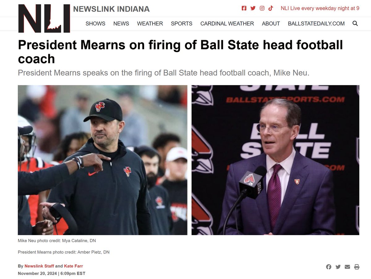 Ball State football fired Mike Neu this past weekend. Hear what President Mearns had to say on the matter.

Go to ballstatedaily.com/newslink for the full story.