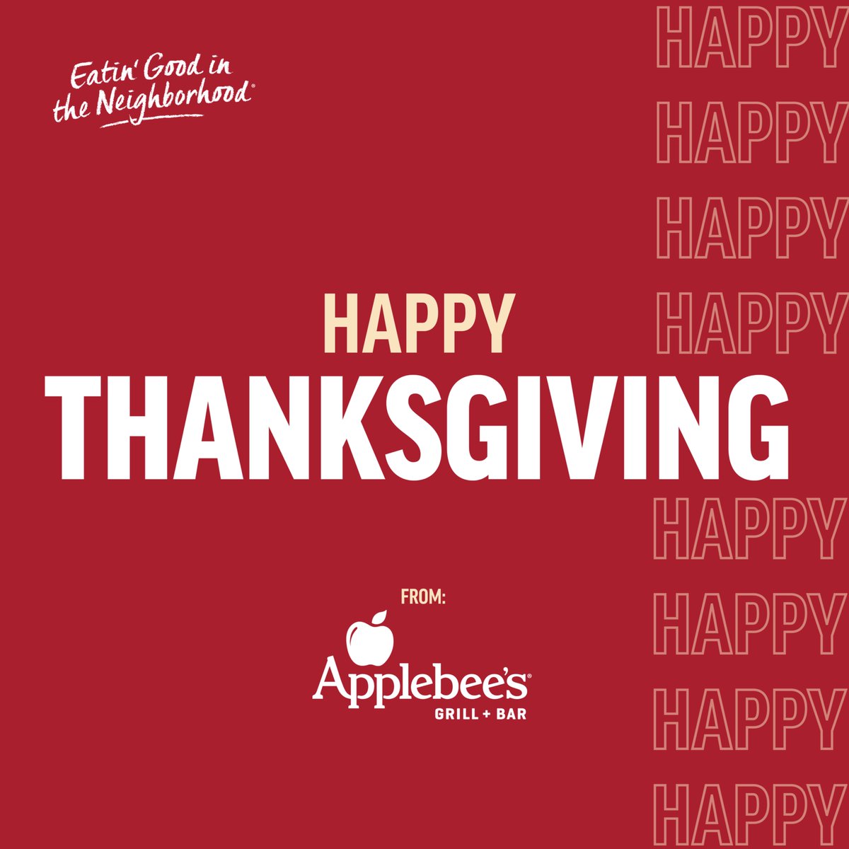 🍎 HAPPY THANKSGIVING from your neighborhood Applebee’s in El Paso and Las Cruces! 🍂

All of our locations are CLOSED today and will resume regular hours tomorrow.

#HappyThanksgiving #ElPasoLasCruces #ApplebeesEPLC