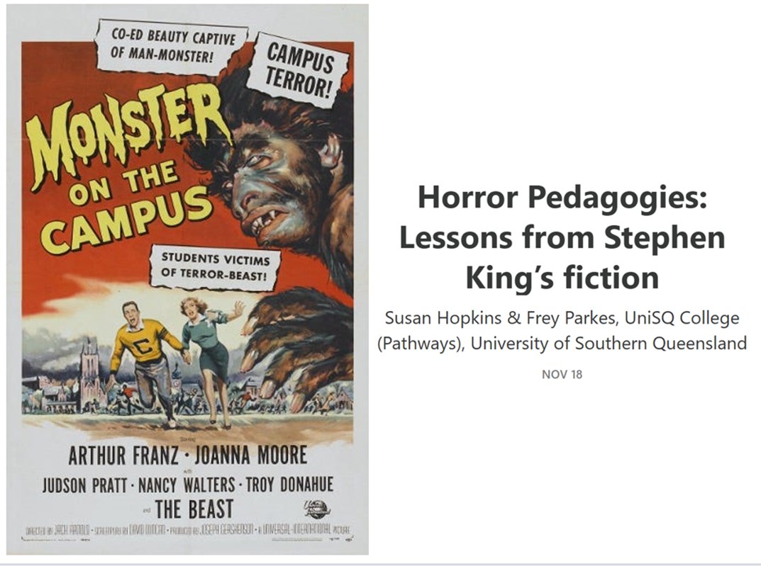 Sally Kift (@kiftsally) on Twitter photo ā ļøIn my #NeededNowLT series
<a href="/unisqaus/">University of Southern Queensland</a> <a href="/CollegeUsq/">UniSQ College</a> HopkinsāParkes
š±Horror Pedagogies:Lessons from Stephen King fictionš§
ā¶ļøHorror fiction as a safe place to explore HE
-Othering
-Duplicities, complexities & contradictions
ā¶ļøPS: King was a teacher!
šthis
needednowlt.substack.com/p/horror-pedag⦠ā ļøIn my #NeededNowLT series
<a href="/unisqaus/">University of Southern Queensland</a> <a href="/CollegeUsq/">UniSQ College</a> HopkinsāParkes
š±Horror Pedagogies:Lessons from Stephen King fictionš§
ā¶ļøHorror fiction as a safe place to explore HE
-Othering
-Duplicities, complexities & contradictions
ā¶ļøPS: King was a teacher!
šthis
needednowlt.substack.com/p/horror-pedagā¦