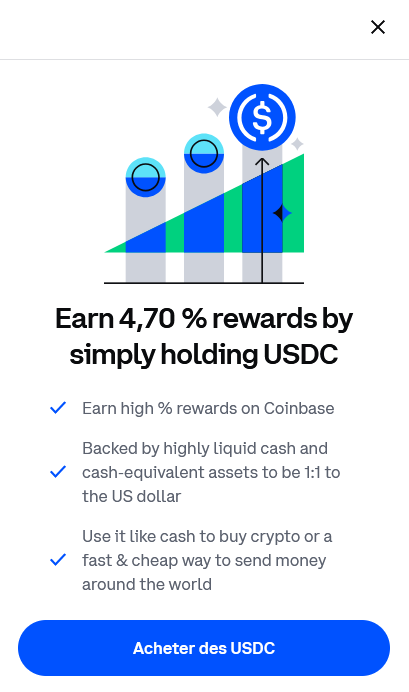 ReaDiFi's tweet photo. Coinbase now offers a 4.7% yield on USDC simply for holding it on the platform
 @coinbase @circle https://t.co/uTlHOspwq8