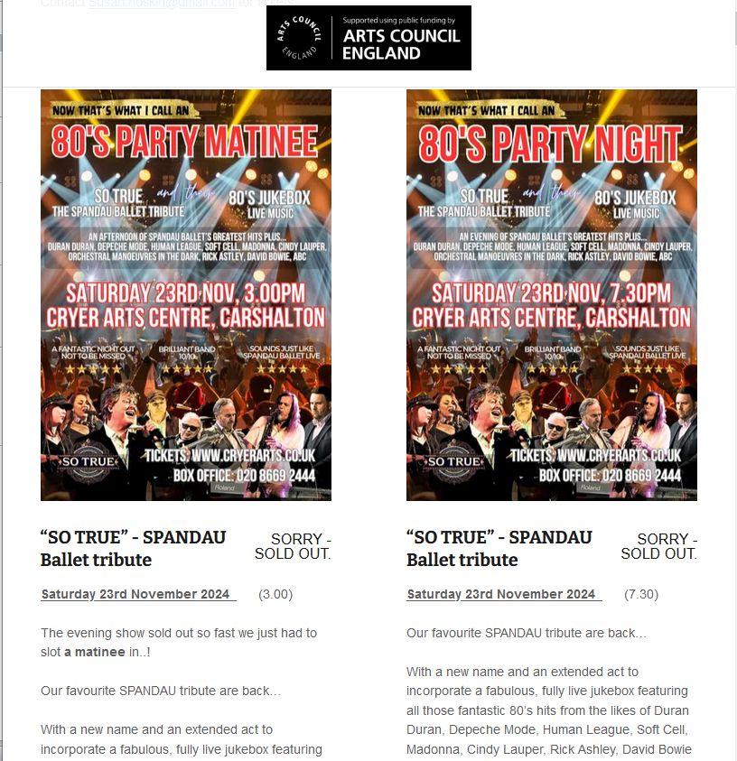 Two sold out shows, on the same day, at the same venue!

To be fair, we are pretty good... 😁

So True - *The* Tribute to <a href="/SpandauBallet/">Spandau Ballet</a> 
<a href="/SpandauToo/">So True</a> 
<a href="/ArtsCryer/">CryerArts</a> 
#80smusic #livemusic