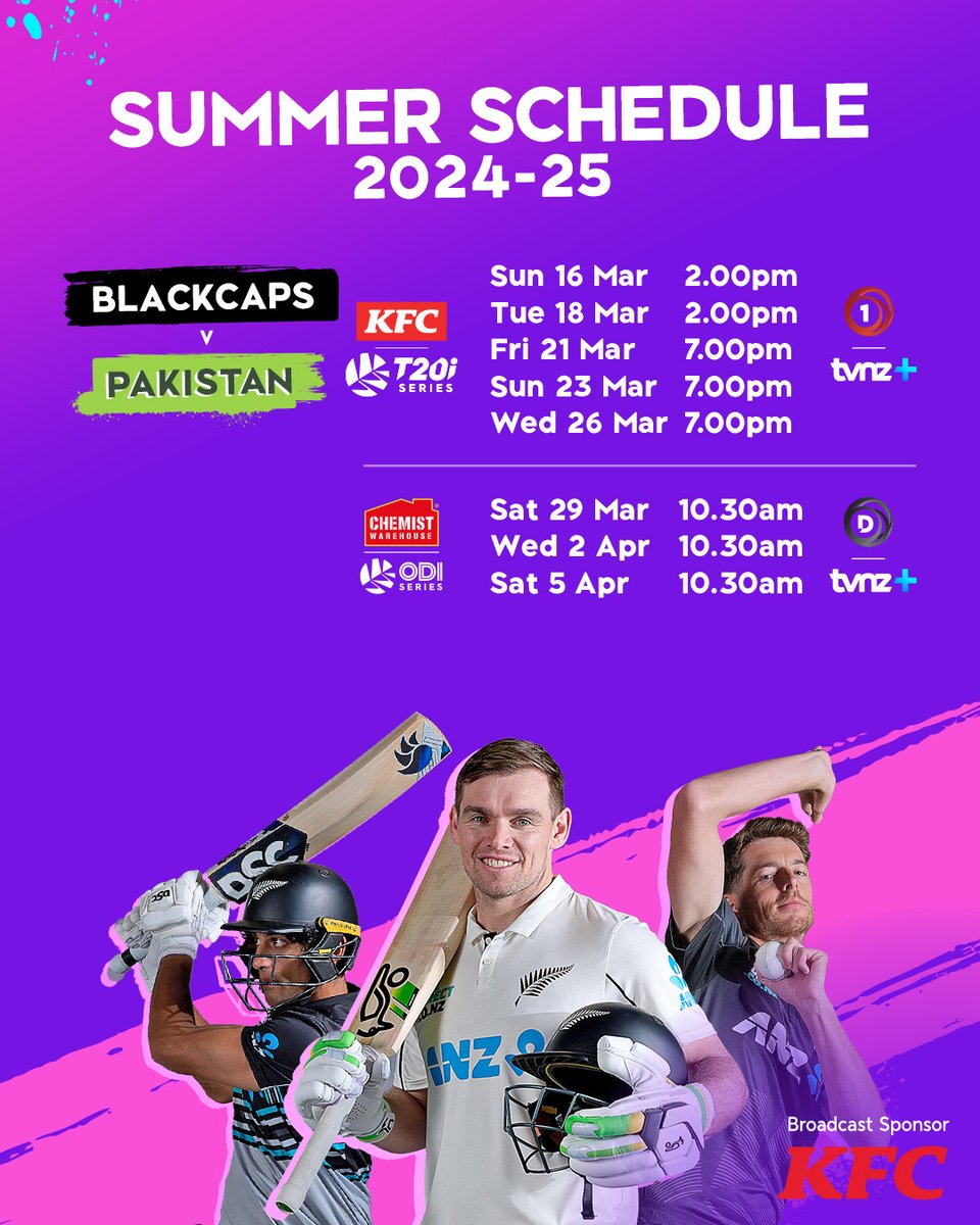 🔥🏏 The <a href="/BLACKCAPS/">BLACKCAPS</a> home season is finally here! 🏏🔥
Catch every ball at home this summer LIVE &amp; FREE on TVNZ+