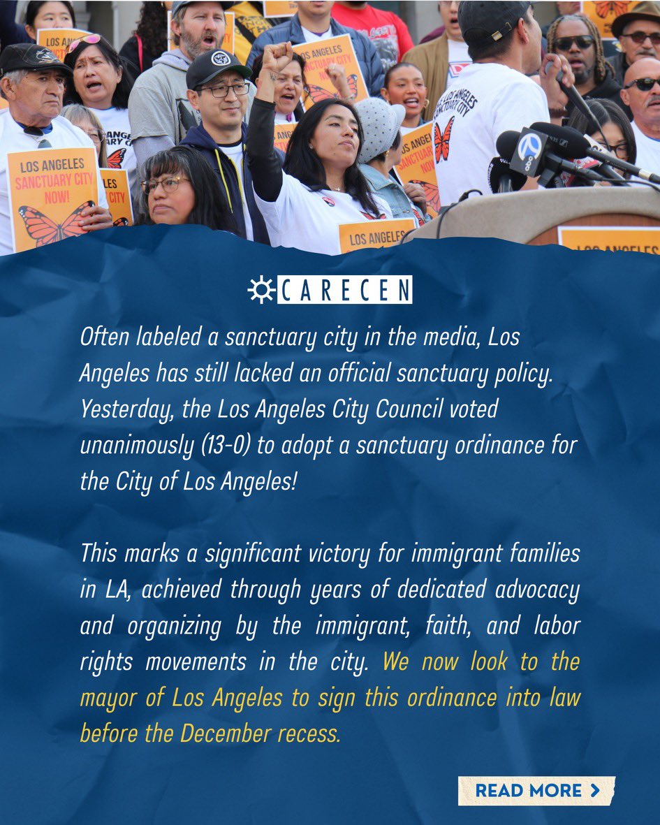 Carecen_LA's tweet image. VICTORIA DEL PUEBLO ✊🏾💪🏽
LA City Council Votes Unanimously To Declare Los Angeles A Sanctuary City For Its Immigrant Communities! 
#SANCTUARYLA #SanctuaryCityLA #ICEOUTOFLA