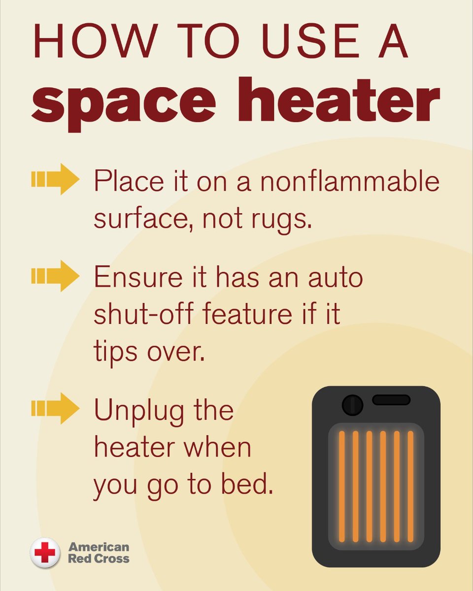 When did it get so cold out? If you're using a space heater to stay warm, do so safely.
⚠️ Place it on a nonflammable surface
🛑 Ensure it has an auto shut-off feature
🔌 Unplug the heater when you go to bed