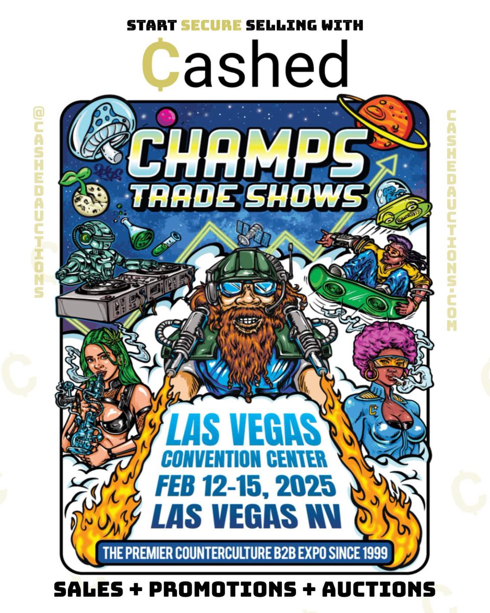 CashedAuctions's tweet image. Looking forward to @champstradeshow 2025!!! Who's getting ready to go? We'll be there doing giveaways and demos!! #lasvegas #champs #champstradeshow #smokeshop #cannabisculture #cannabiscommunity