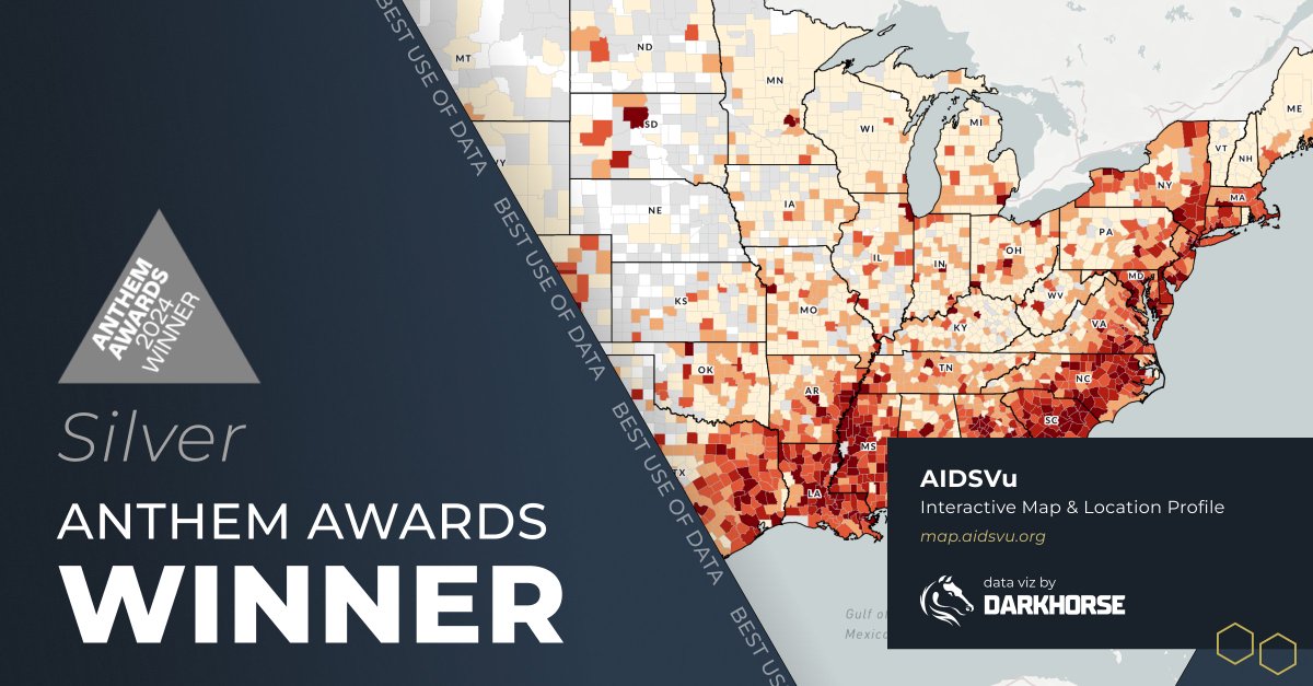 darkhorseviz's tweet image. Darkhorse Analytics is proud to announce that AIDSVu Interactive Map &amp;amp; Location Profiles has been named a Silver Anthem Awards winner.

AIDSVu combines public health data and intuitive visual storytelling.

View our award here:  hubs.la/Q02Y_4Y_0