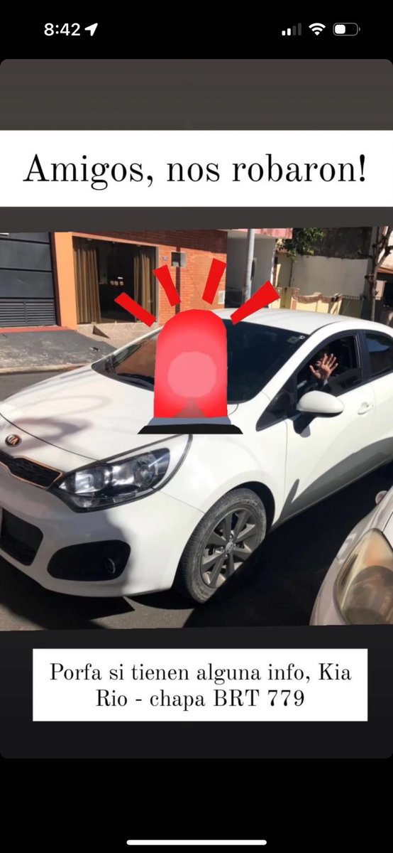 rosegoviaM's tweet photo. Vivimos en un país en donde la inseguridad es el pan de cada dia!
Hoy le robaron el auto a mi cuñado mientras estaba en su trabajo. Pedimos ayuda con la difusión 🙏🏻

KIA RIO BLANCO CHAPA BRT 779
Zona Banco Continental, Sobre Legion Civil extranjera (entre las 8 am y 5 pm) https://t.co/FDpyNhMee9