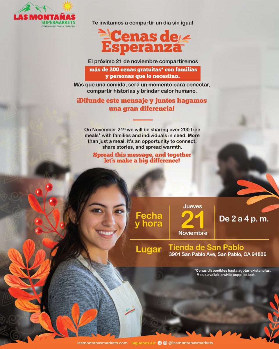 Don't miss Cenas de Esperanza tomorrow! Las Montañas Market will be sharing over 200 free meals with families and individuals in need. More than just a meal, it's an opportunity to connect, share stories, and spread warmth.