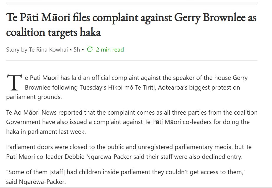 NZMAGAMike's tweet photo. Packer claimed they were targeted because they were Māori and has made an official complaint against Gerry Brownlee.
Ngārewa-Packer said: “The Speaker has overused his power and has done a whole lot of things that he’s never done for other protests.”
The last time a speaker of the house made a move like this was during the anti-Covid mandate protests.
Then-Speaker Trevor Mallard took several controversial actions which included trespass notices against members of Parliament such as Winston Peters.