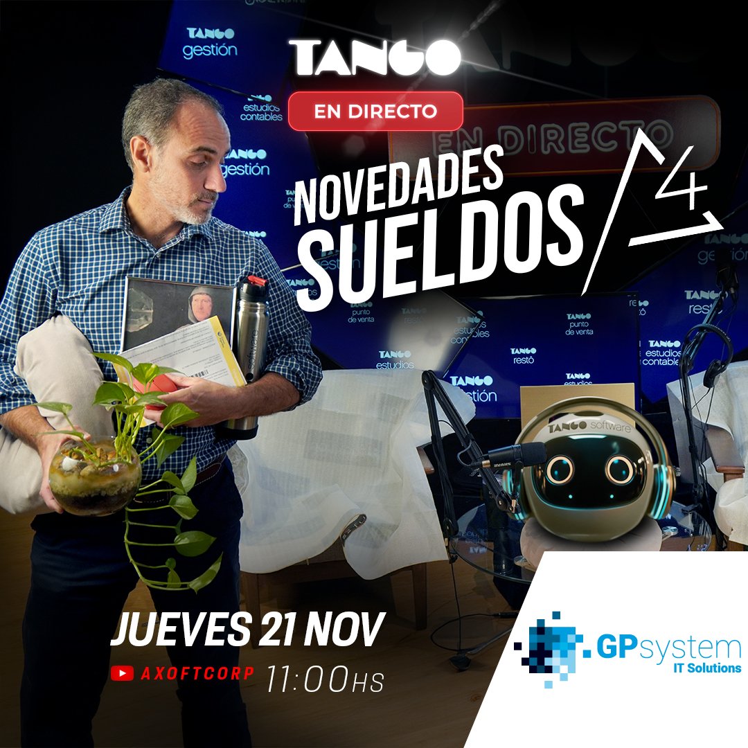 gpsystemit's tweet image. #TangoEnDirecto 👉 Te esperamos mañana jueves a las 11hs en el directo “Novedades en Sueldos D4”. Veremos novedades sobre deducciones al IIGG, topes de bases imponibles, cálculo de SAC sobre no remunerativos, mejoras en usabilidad y mucho más.

🔴 YouTube: youtube.com/live/mNLzXbTGB…