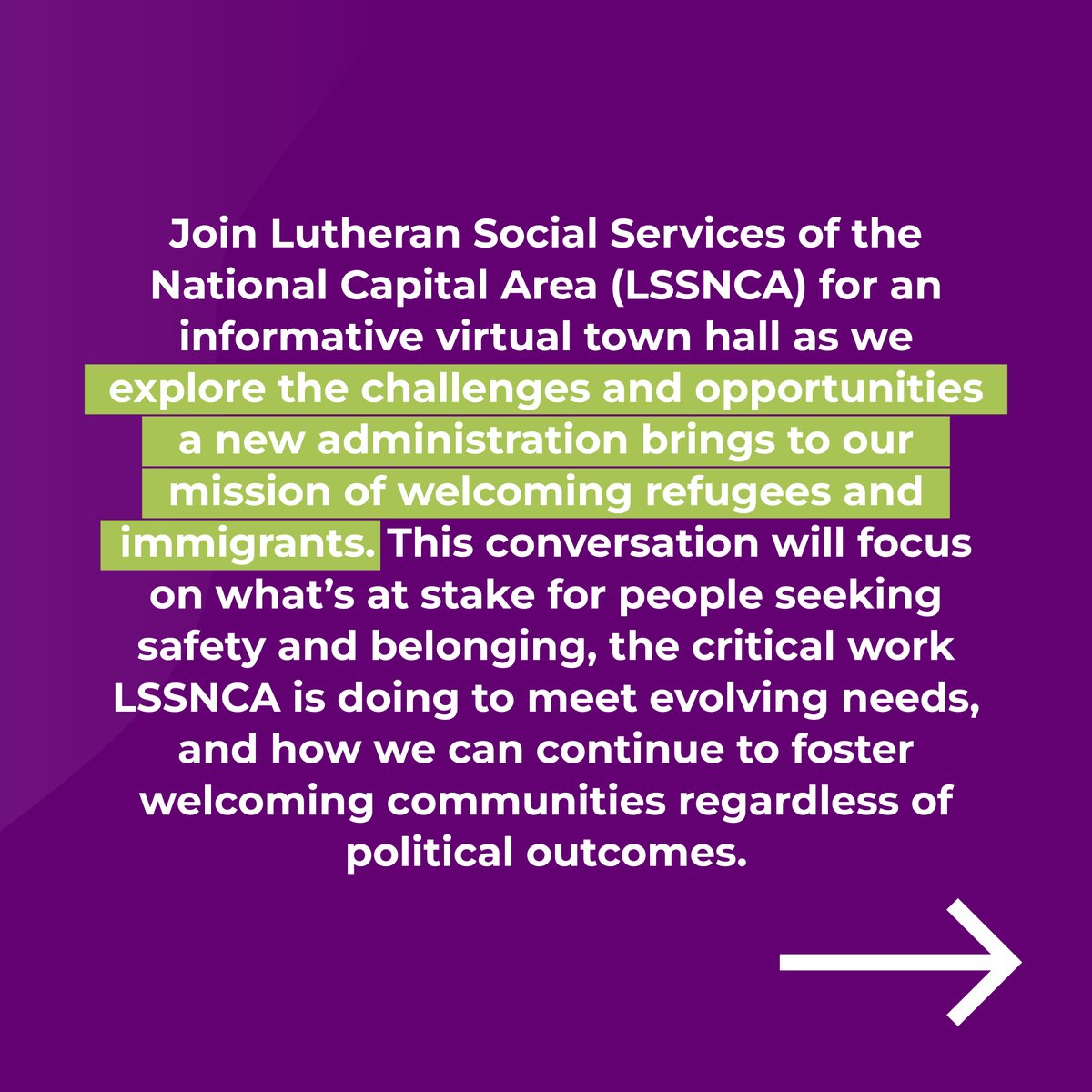 LSS_NCA's tweet image. Join us for our virtual Town Hall: Ensuring the Work of Welcome in Uncertain Times on Tuesday, December 3, 12 PM. 

Register today! ow.ly/aKC450Ub7Sw

#TownHall #NewChanges #WhatsToCome