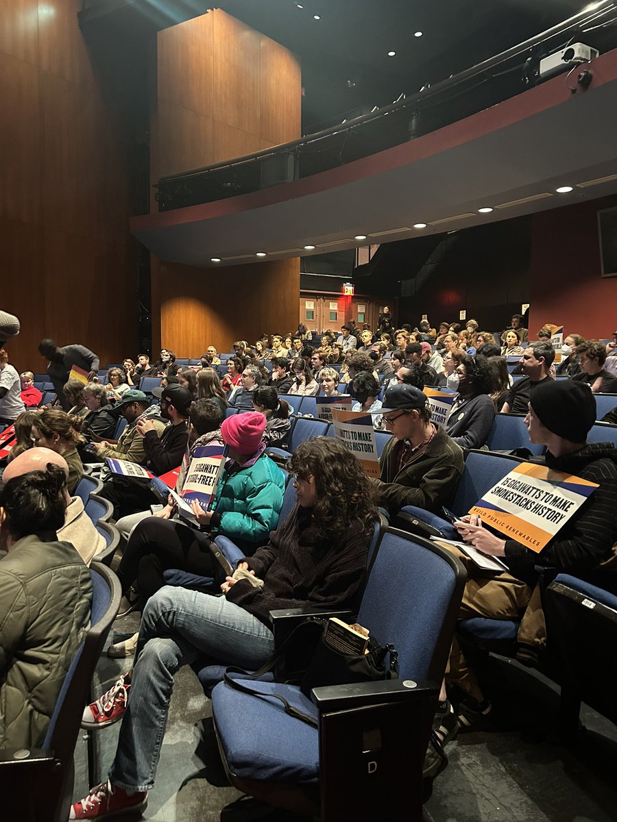 It’s a packed house at NYPA’s public hearing for their renewable buildout plan, and the message is clear: NYPA must build 15 gigawatts of renewable energy, nothing less.