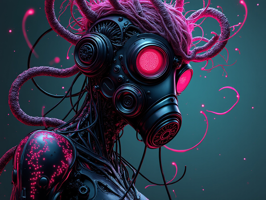 dainiusex7's tweet image. "Neon Nightmare: The Machine’s Evolution"
#CyberPunkHorror #NeonHiveMind #TechnoTerror #AIart #AIArtwork
Looks like Skynet decided it needed a fashion upgrade—pink tentacles are trending now.🤖🌸
