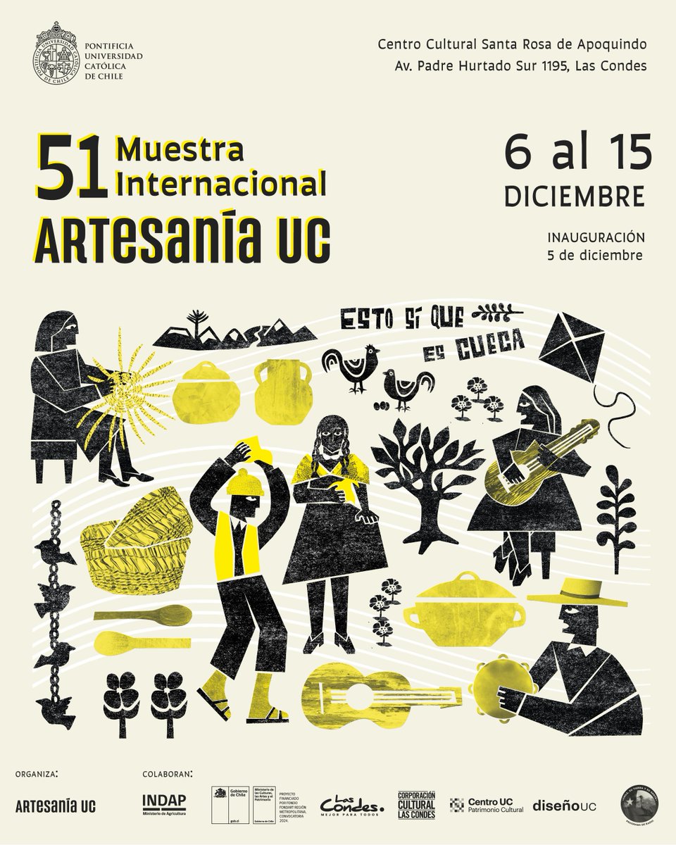 Artesanía UC (@artesaniauc) on Twitter photo 🌾Entre el 6 y el 15 de diciembre te invitamos a conocer el trabajo de más de 100 artesanos y artesanas de Chile y el mundo y a celebrar juntos los 200 años de la cueca 👏
<a href="/ucatolica/">Universidad Católica</a> <a href="/INDAP_Chile/">INDAP_Chile</a> <a href="/culturas_cl/">Ministerio de las Culturas</a> <a href="/Muni_LasCondes/">Las Condes</a> <a href="/CulturalCondes/">Cultural Las Condes</a> <a href="/DISENO_UC/">Diseño UC</a> <a href="/FADEU_UC/">FADEU UC</a> <a href="/BalletAntumapu/">Ballet Folklórico Antumapu</a> 🌾Entre el 6 y el 15 de diciembre te invitamos a conocer el trabajo de más de 100 artesanos y artesanas de Chile y el mundo y a celebrar juntos los 200 años de la cueca 👏
<a href="/ucatolica/">Universidad Católica</a> <a href="/INDAP_Chile/">INDAP_Chile</a> <a href="/culturas_cl/">Ministerio de las Culturas</a> <a href="/Muni_LasCondes/">Las Condes</a> <a href="/CulturalCondes/">Cultural Las Condes</a> <a href="/DISENO_UC/">Diseño UC</a> <a href="/FADEU_UC/">FADEU UC</a> <a href="/BalletAntumapu/">Ballet Folklórico Antumapu</a>