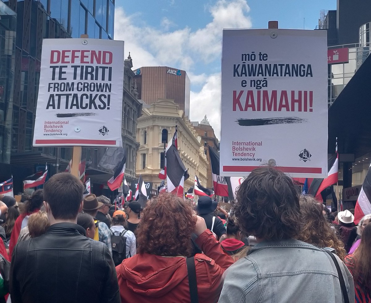 IBT1917's tweet photo. Mass protest in Wellington against attacks on Māori rights. 

Defend Te Tiriti from crown attacks!
For a workers’ government!

Wawao Te Tiriti i ngā whakaeke a te karauna!
Mō te kāwanatanga e ngā kaimahi! https://t.co/MVXcAY4bQm