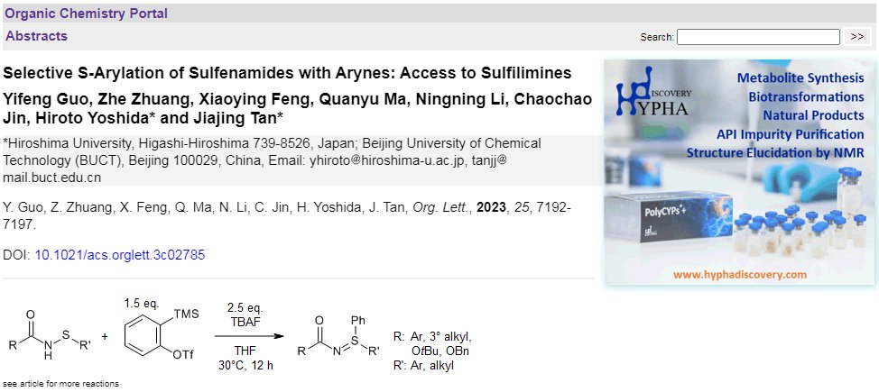 organic-chemistry.org/abstracts/lit9…
A transition metal-free, selective S-arylation reaction between sulfenamides and arynes