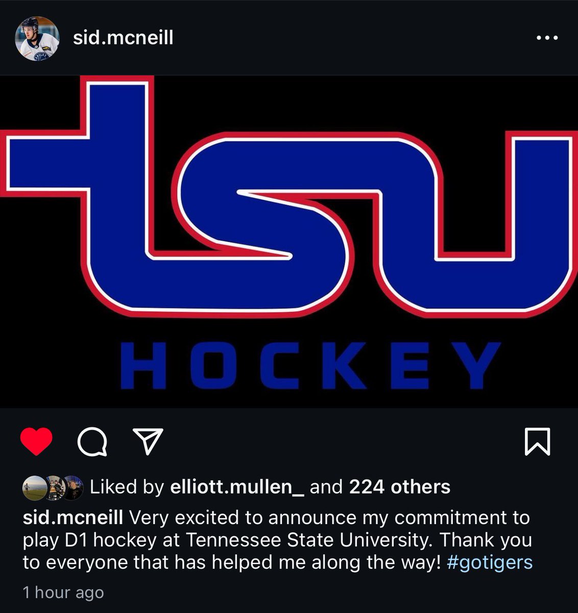 Congrats to Summertime’s Sid McNeill on his commitment to play NCAA D1 hockey with <a href="/TSUTigersHockey/">Tennessee State Hockey</a> 🐅🏒