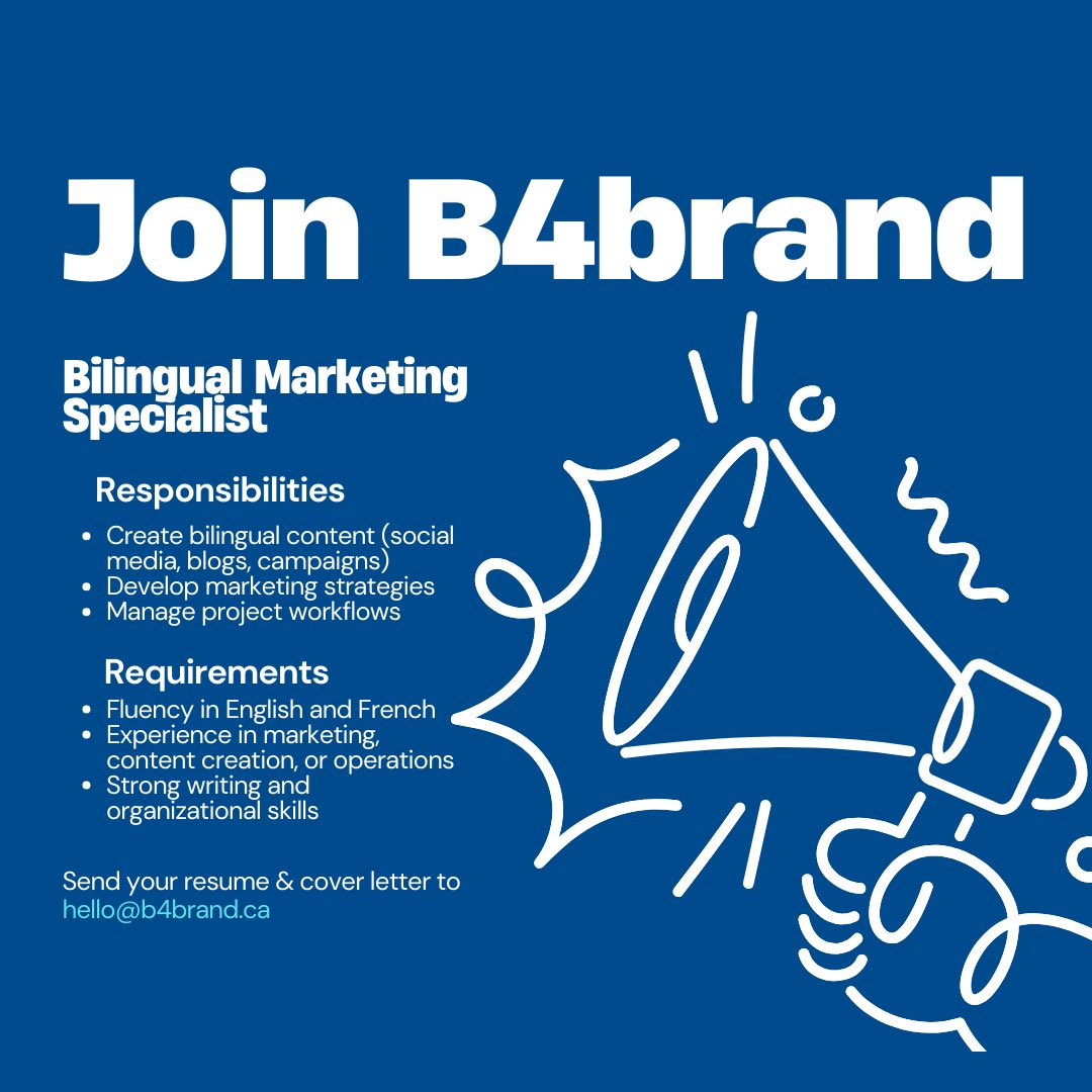 👉 Apply now: Send your resume and cover letter to hello@b4brand.ca.