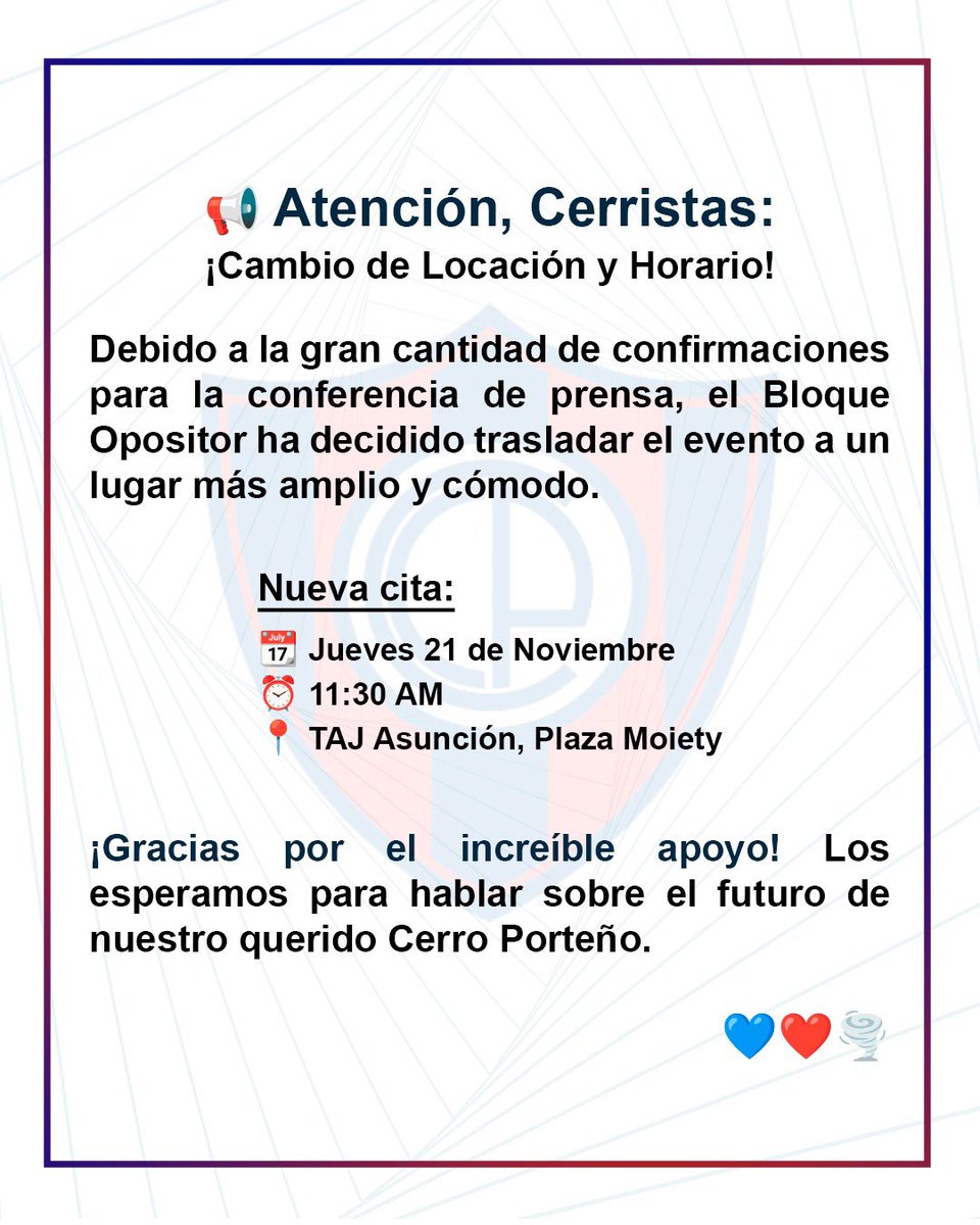 ¡GRACIAS POR EL APOYO!
Información importante sobre la conferencia de prensa para el día de mañana 👇🏼