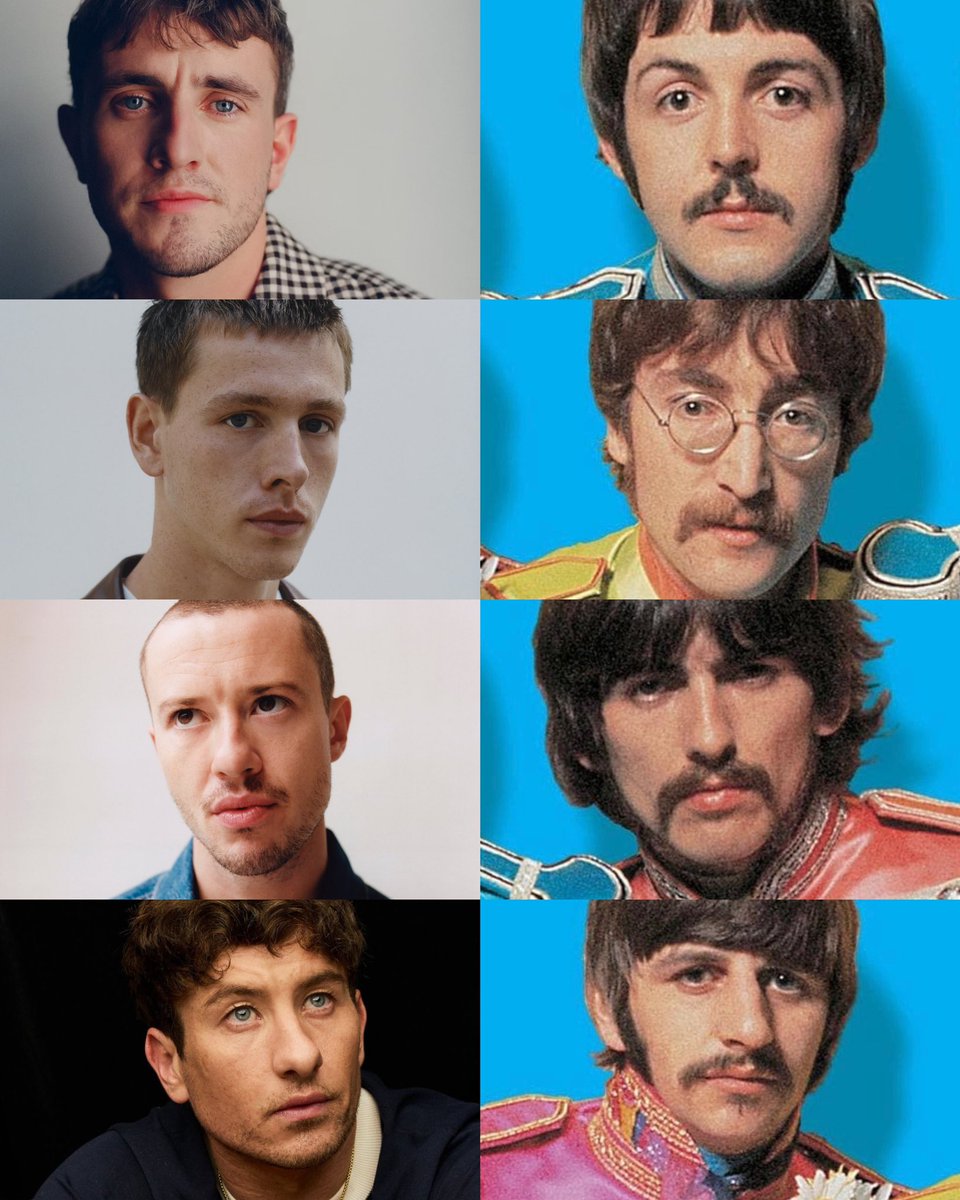 FilmUpdates's tweet photo. The actors reportedly being eyed to play The Beatles in Sam Mendes’ upcoming biopics:

• Paul Mescal as Paul McCartney
• Harris Dickinson as John Lennon
• Joseph Quinn as George Harrison
• Barry Keoghan as Ringo Starr https://t.co/MZGYsZH9ia