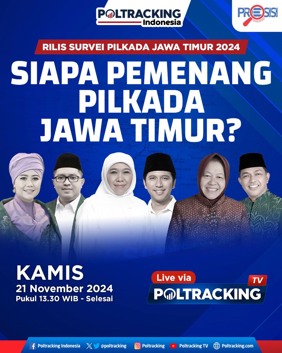 Undangan Media Rilis Temuan Survei Pilkada Jawa Timur Poltracking Indonesia:

Narahubung: Masduri Amrawi (085234977108)

Live: youtube.com/live/iegon7cuV… 

#poltracking #jatim #jawatimur #pilkadajatim #pilkada2024 #rilissurvei #survei