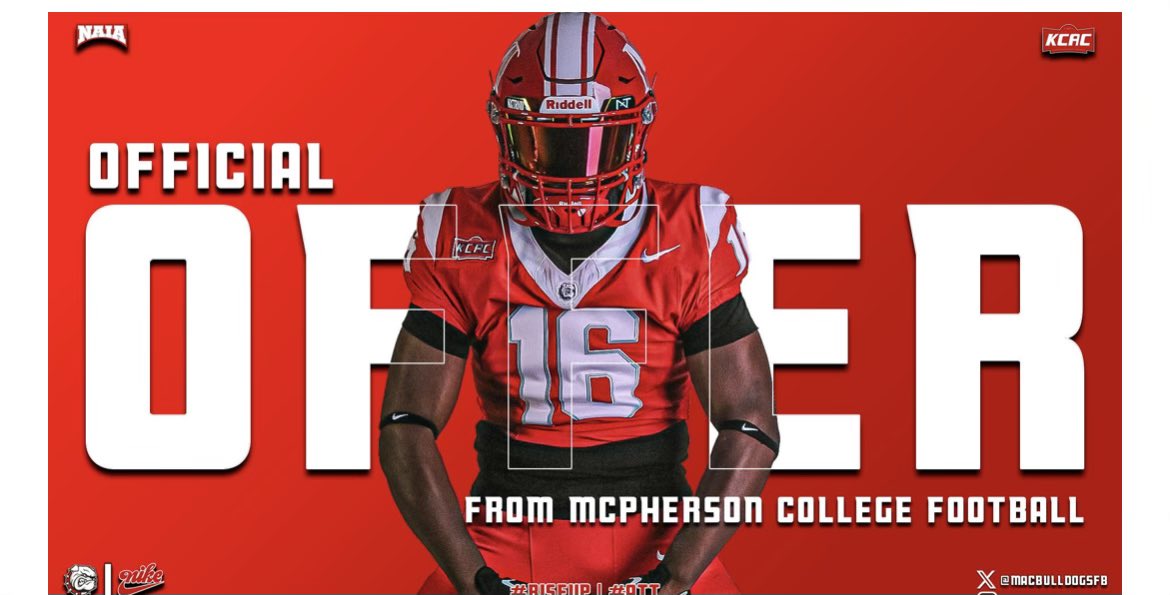 Donjavian “Juvi🥷🏾” Brown (@juvi_thegoat) on Twitter photo Blessed to receive a offer from <a href="/MACBulldogsFB/">McPherson Football</a> <a href="/bobbycarr11/">Bobby carr</a> <a href="/RichardBevill4/">Coach Richard Glenn Bevill</a> Blessed to receive a offer from <a href="/MACBulldogsFB/">McPherson Football</a> <a href="/bobbycarr11/">Bobby carr</a> <a href="/RichardBevill4/">Coach Richard Glenn Bevill</a>