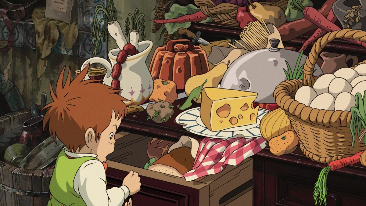 gen_ghibli's tweet photo. #EscenariosGhibli Mesa atestada de productos, en 'El castillo ambulante' (Hayao Miyazaki, 2004). https://t.co/F30WGhMXPr