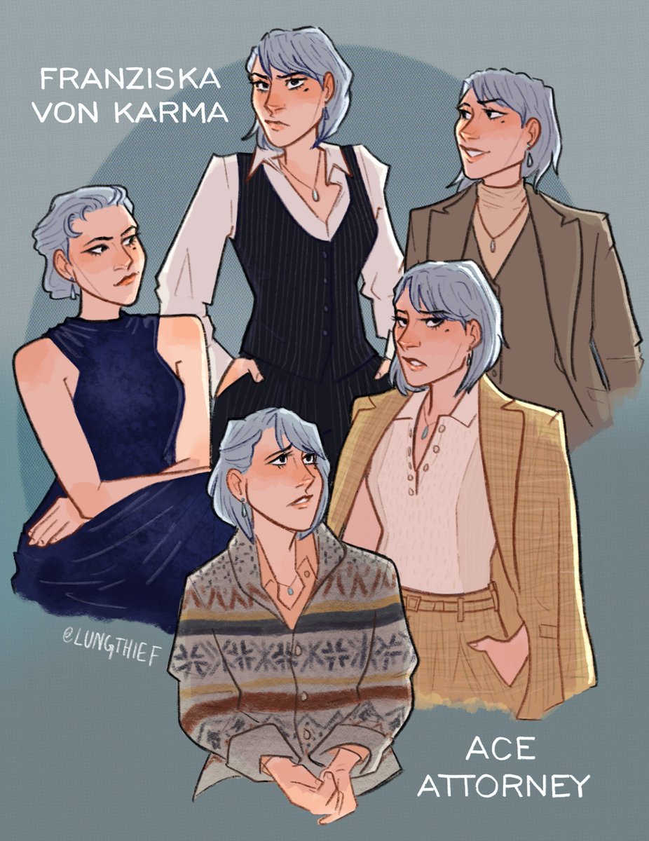 lungthief's tweet photo. oh franziska von karma. you would’ve loved shiv roy #aceattorney #succession https://t.co/IP2nOJw3IY