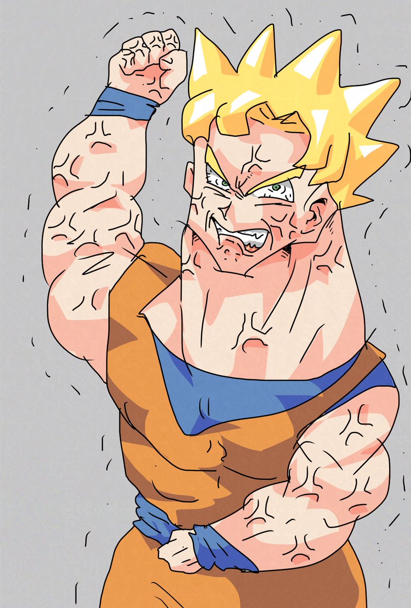 「何故か何も見ずにスーパーサイヤ人描きたくなったので描きましたなんか怒りすぎてるw」|外販梅干しミッチェルのイラスト