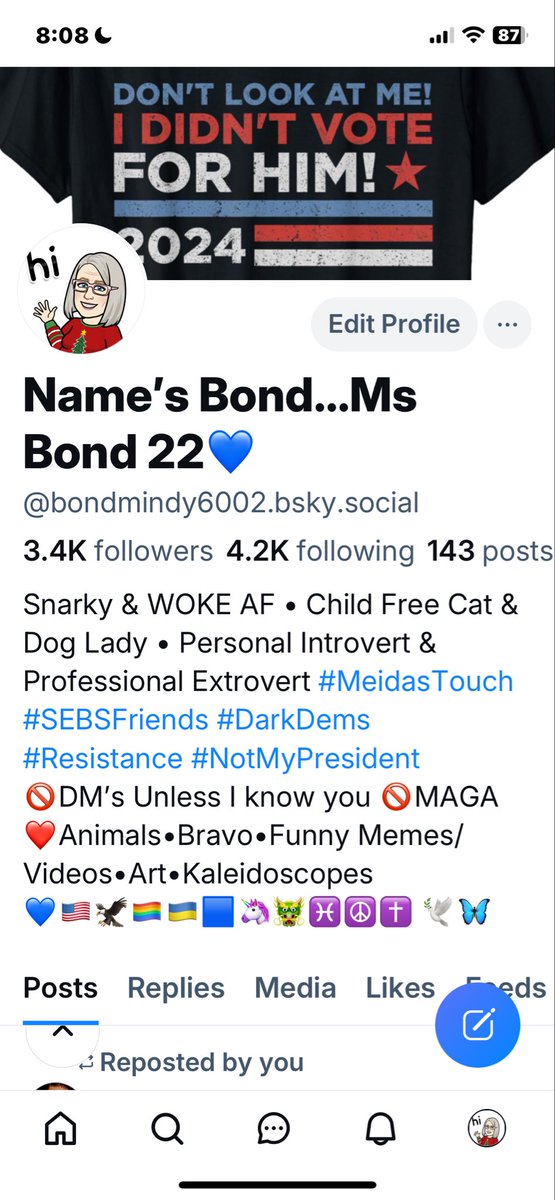 Follow me where the Skies are Bluer😉💙 bondmindy6002.bsky.social