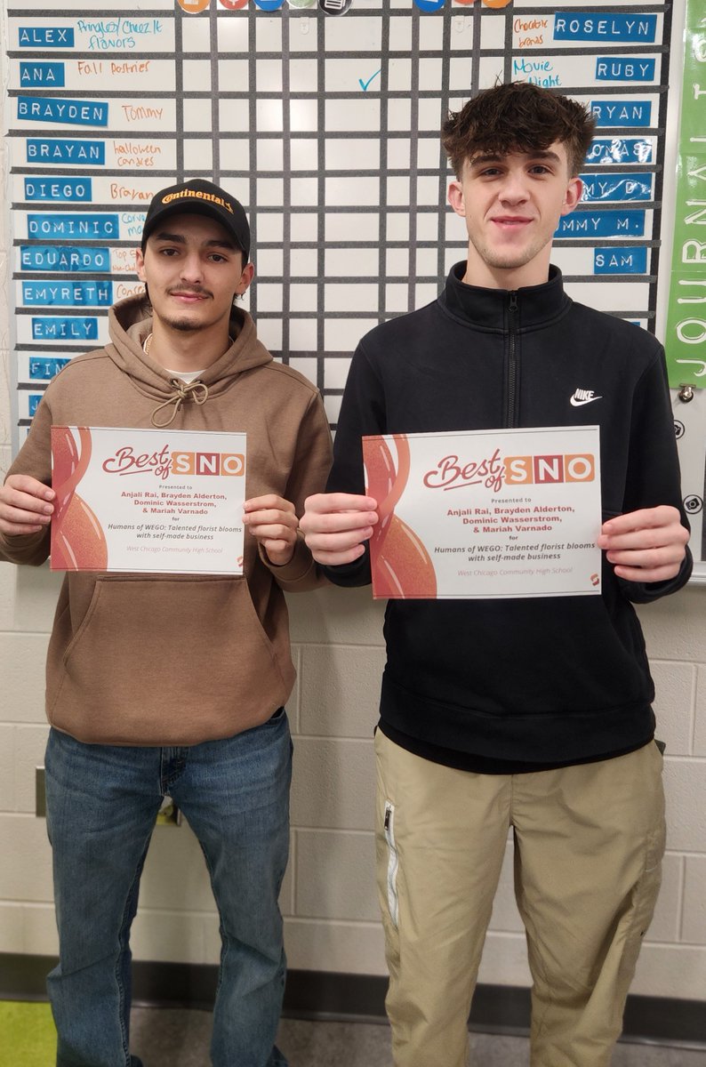 Wildcat Chronicle (@wegochronicle) on Twitter photo Shoutout to Brayden Alderton and Dominic Wasserstrom (and Mariah Varnado and Anjali Rai, who were not there today) for their Best of SNO win. Read their article on the Chronicle!
wildcatchronicle.org/25441/44/humanā¦
<a href="/BestofSNO/">Best of SNO</a> Shoutout to Brayden Alderton and Dominic Wasserstrom (and Mariah Varnado and Anjali Rai, who were not there today) for their Best of SNO win. Read their article on the Chronicle!
wildcatchronicle.org/25441/44/humanā¦
<a href="/BestofSNO/">Best of SNO</a>