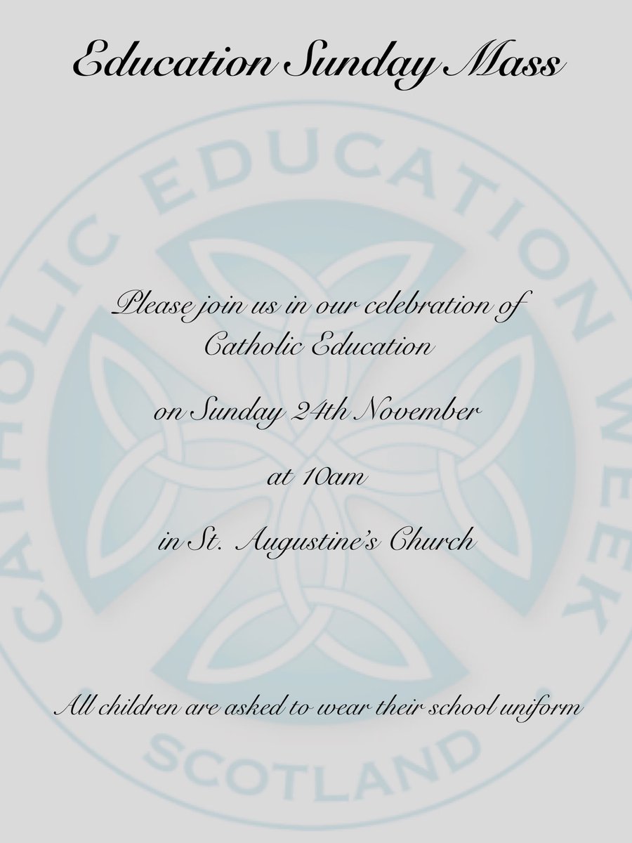 On Sunday 24th of November, we have a special Mass <a href="/StAugustinesG22/">St.Augustines ,Milton</a> to celebrate Catholic Education! Please spread the word. Hope to see you there 🙏🏻⛪️ #Pilgrimsofhope #CatholicEducationWeek2024 <a href="/StMonicaMilton/">🌈StMonicasMilton🌈</a> <a href="/J777WRD/">Deacon James</a>