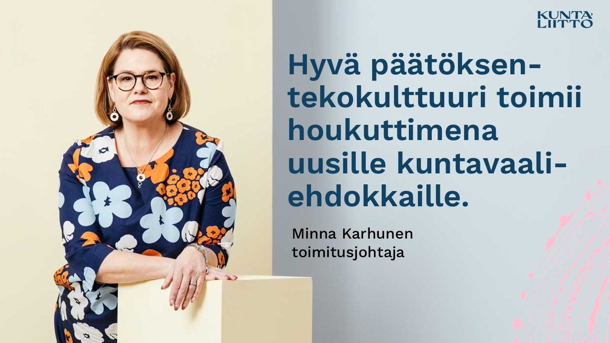 Kuntaliitto's tweet photo. Mikä motivoi luottamushenkilöitä ehdolle kuntavaaleissa, mikä loitontaa? 🤔
 
💡Kuntapäättäjätutkimuksesta selviää 1700 luottamushenkilön ja johtavan viranhaltijan näkemykset sekä aikeet asettua ehdolle ensi kevään vaaleissa. 

 👉https://t.co/tAR8H0tsQh

#kuntavaalit #kunnat https://t.co/aZ7NStnQra