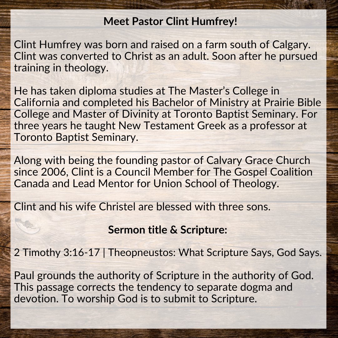 FBCDrumheller's tweet photo. Meet Pastor Clint Humfrey of Calvery Grace Church in Calgary. He is one of our conference speakers on November 30th! https://t.co/2nZ5PJyXBH