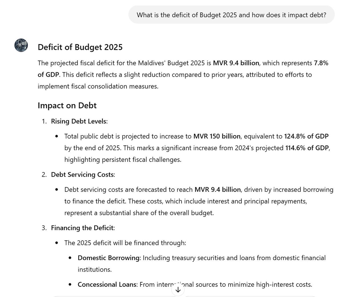 I’m excited to contribute to the #MvBudget2025 by introducing the Maldives Budget Analyst — a custom AI tool built to simplify and enhance budget dialogue. 
chatgpt.com/g/g-ZoglzDuC4-…