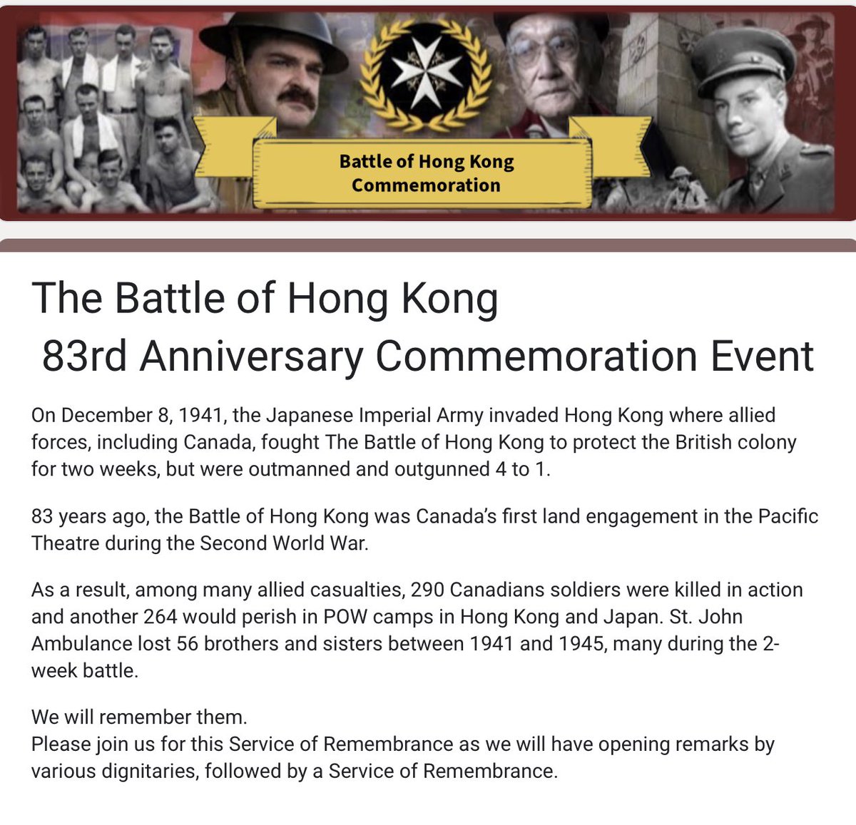 richardliu18's tweet photo. 🧵1/2 Attention #SJA members &amp; friends, save the date &amp; please DM me for the registration link if you are available to attend this annual service, thanks!
#stjohnambulance #onestjohn 
@CanCGHongKong https://t.co/HnaY1v20Ly