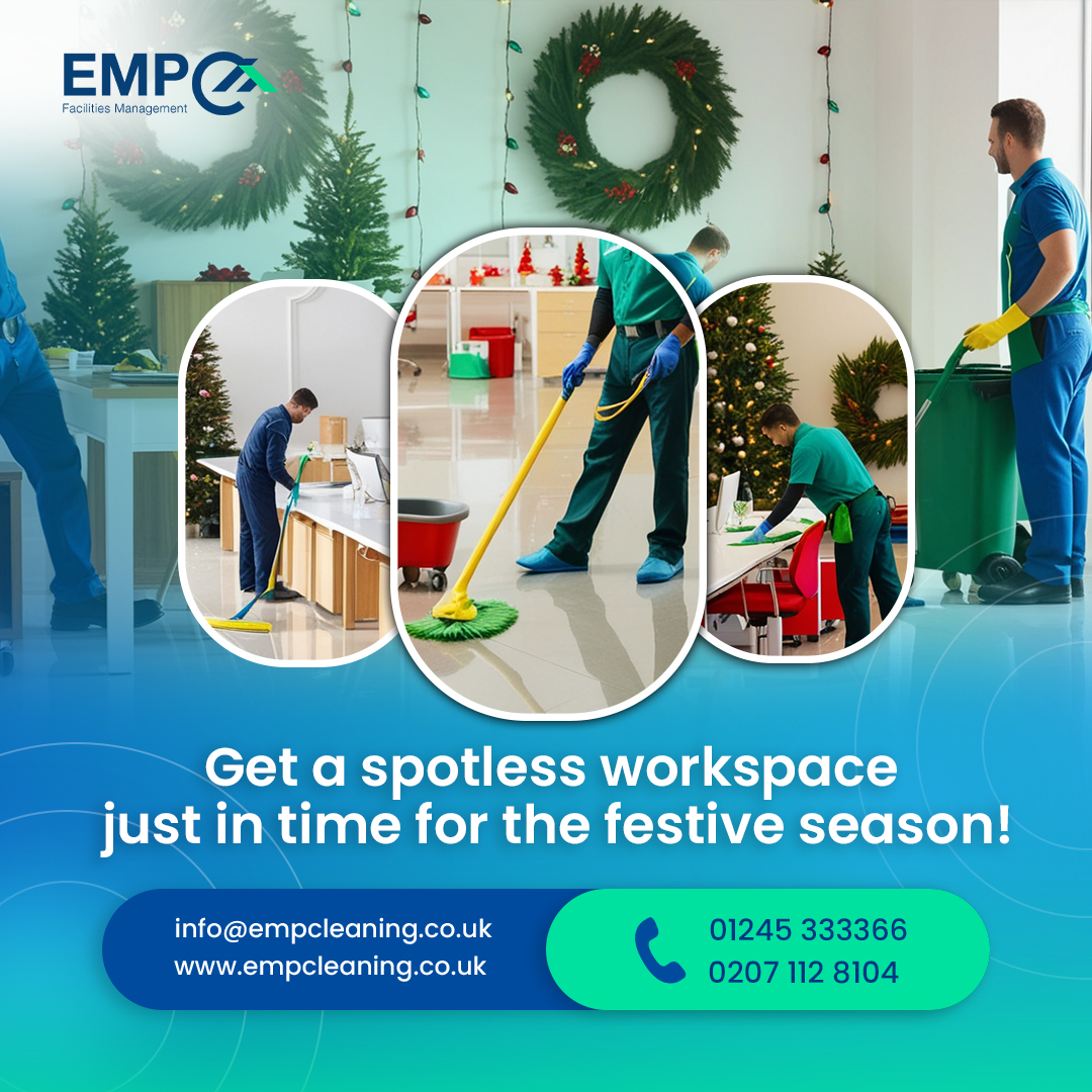EMP_Facility's tweet photo. Get Your Office Sparkling for the Festive Season! 🎄✨

📞 Essex: 01245 333366 | London: 0207 112 8104
📧 info@empcleaning.co.uk
🌐 Book our services: https://t.co/aQpFHgpklJ

#EMP #EMPFacilityManagement #EMPCleaning #London #Essex #CommercialExcellence #FacilityManagementService https://t.co/AryVrr1VNM