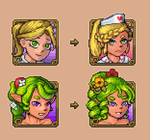 More old portrait resprites, this time it's the Nurse and Dryad
#terraria #art #pixelart