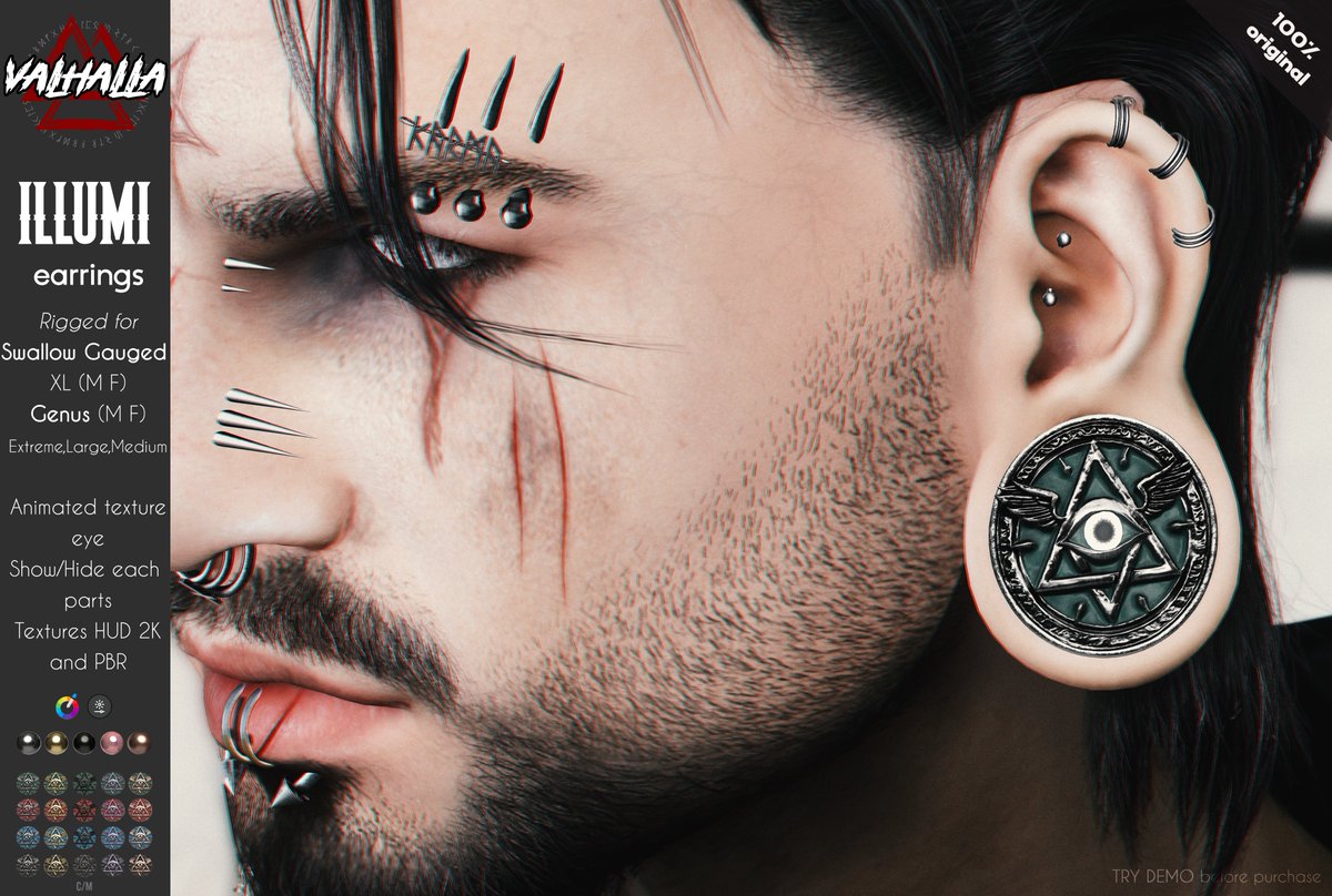 NoirDavonius's tweet photo. 🔺 Valhalla - ILLUMI EARRINGS 🔺

Why You Need Them:

🔸 Animated Texture eye 👁️
🔸 Customizable HUD 2k and PBR
🔸 Rigged for :
Swallow Gauged XL (M-F)
Genus ears Extreme,Large,Medium (M-F)
🔸 Show/Hide each parts

📍 Now available at the ManCave Event.

https://t.co/5xF13KyNrs https://t.co/9fHy9j9O8J