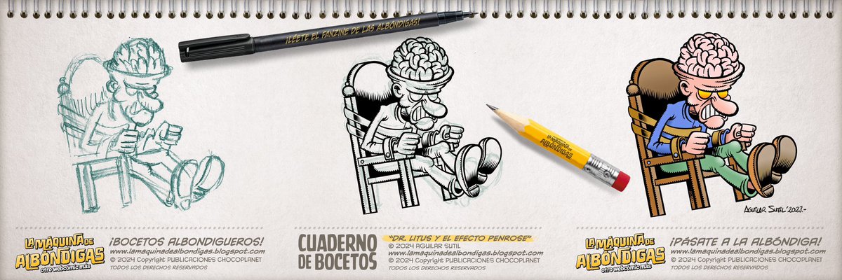 TODOS necesitamos ¡MÁS BOCETOS!
Y si son de los PERSONAJES del FANZINE de <a href="/comicALBONDIGAS/">La Máquina de Albóndigas</a> ¡MUCHO! ¡HIPNOTIZADOS! nos quedamos con el malo de la SERIE “DR. LITUS Y EL EFECTO PENROSE” que <a href="/aguilarsutil/">aguilarsutil</a> dibujó para el #fanzine de las ALBÓNDIGAS. 
¡PÁSATE AL FANZINE ALBONDIGUERO!