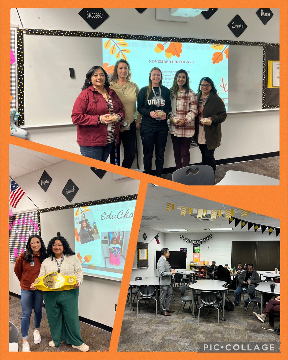 November Faculty meeting in the books!

✔️Visit from <a href="/jim_vasquez20/">Jim Vasquez</a> 
✔️November Birthdays
✔️November EduChampion
✔️Kick off the turkey hunt

Always lots of laughs when we get tougher! #BlessedPrincipal #Resilience #ALLIN #DoingOurPart
<a href="/MChavez_AMS/">Monica Chavez</a> <a href="/iGalindo_AMS/">Mr. Galindo</a> <a href="/LDeLaRosa_AMS/">Lorie De La Rosa</a>