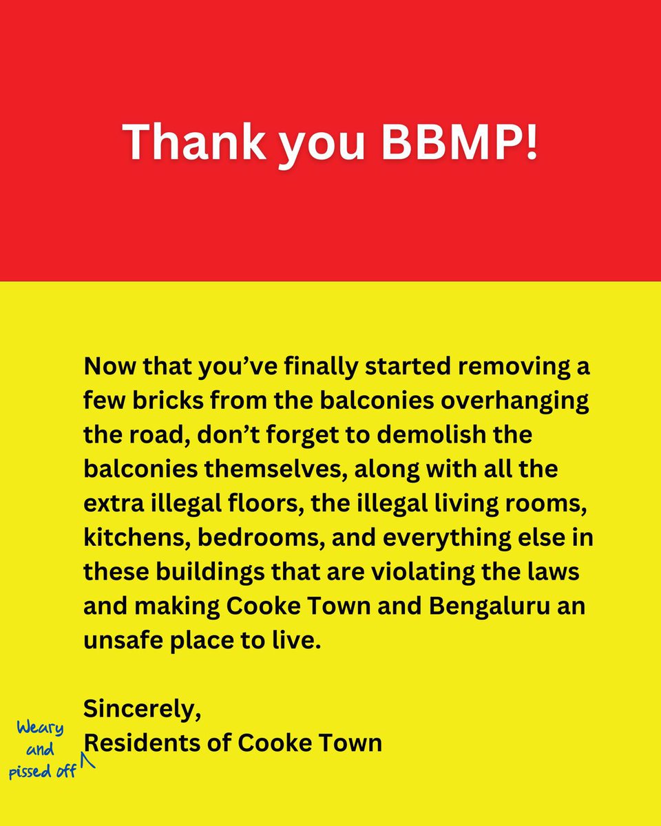 CookeTownMatter's tweet photo. Weeks of followups, meetings with east zone ZC, letters and signatures, #BBMP has started an ‘eyewash’ campaign of pretending to demolish illegal floors and balconies by just removing some loose bricks from the building and calling it a day! #buildingcollapse #cooketownmatters https://t.co/lkEVEnv6Ff
