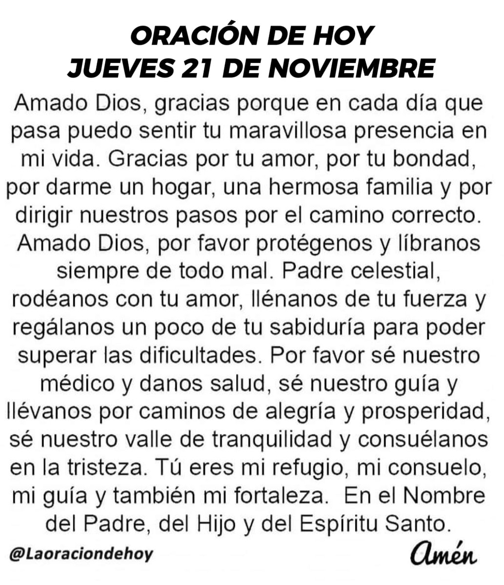 Oración diaria para hoy jueves 21 de noviembre de 2024.