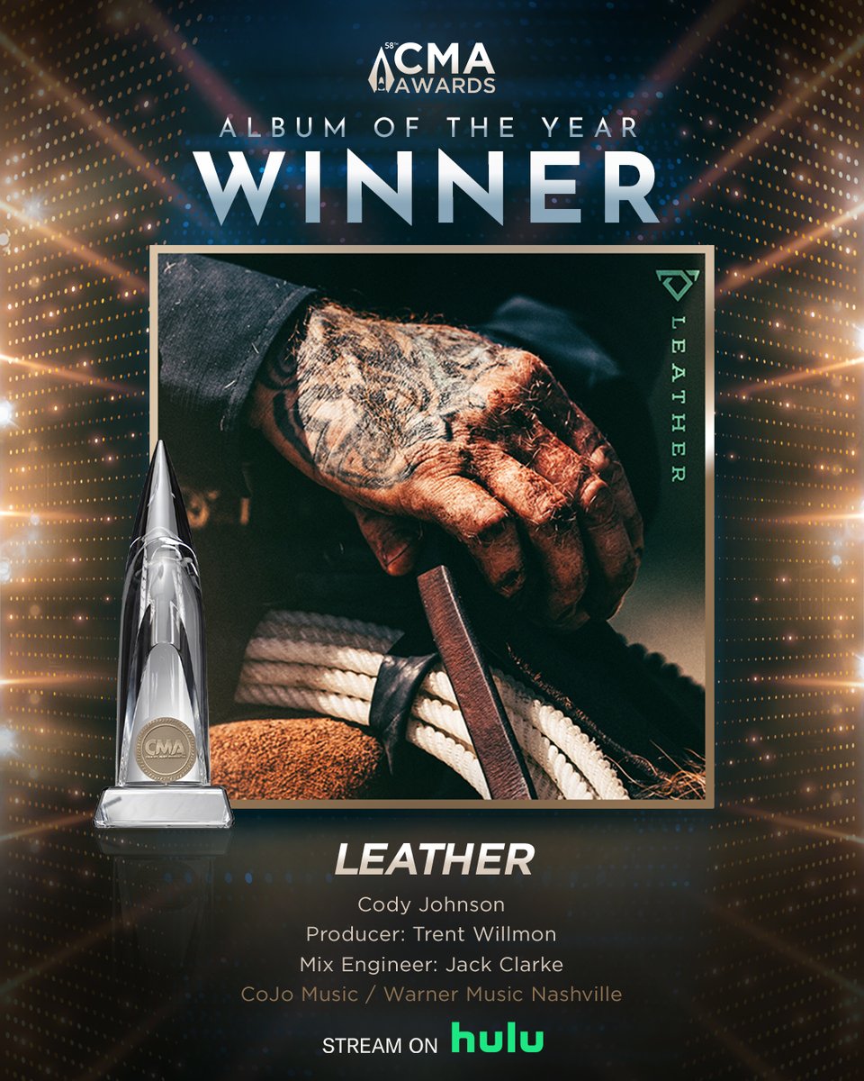 CMA Country Music (@countrymusic) on Twitter photo Make some noise y'all for the #CMAawards Album of the Year, "Leather" by <a href="/codyjohnson/">Cody Johnson</a> ✨💫 Make some noise y'all for the #CMAawards Album of the Year, "Leather" by <a href="/codyjohnson/">Cody Johnson</a> ✨💫