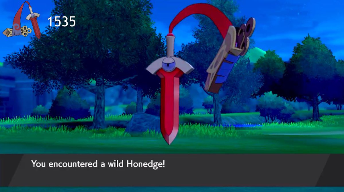 NPColty's tweet image. Shiny Honedge looks so good in a wild encounter! 1,535 random encounters for the blood sword! ✨🗡️🩸