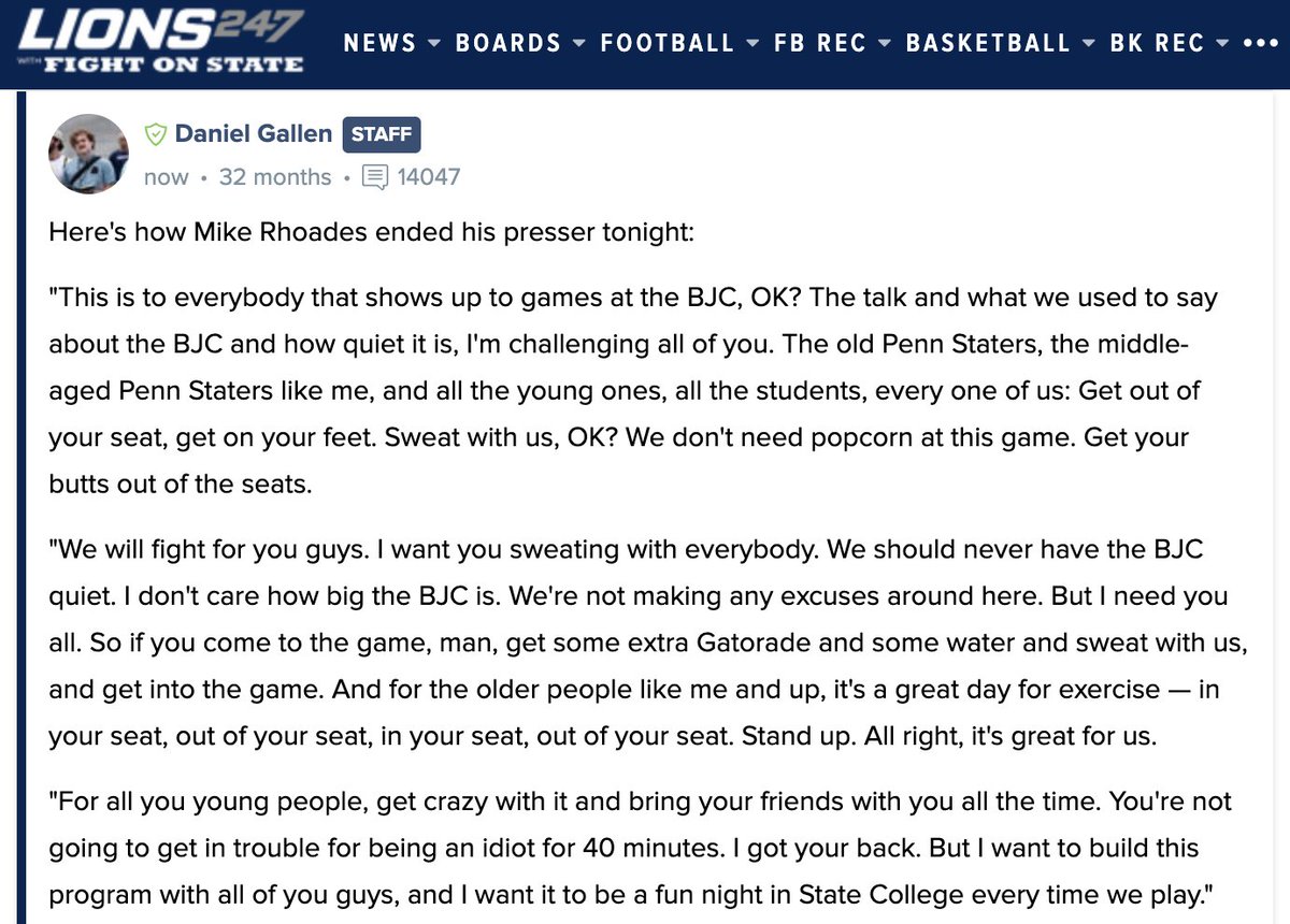 Mike Rhoades ended his postgame news conference tonight with an impassioned plea to Penn State fans at the Bryce Jordan Center: