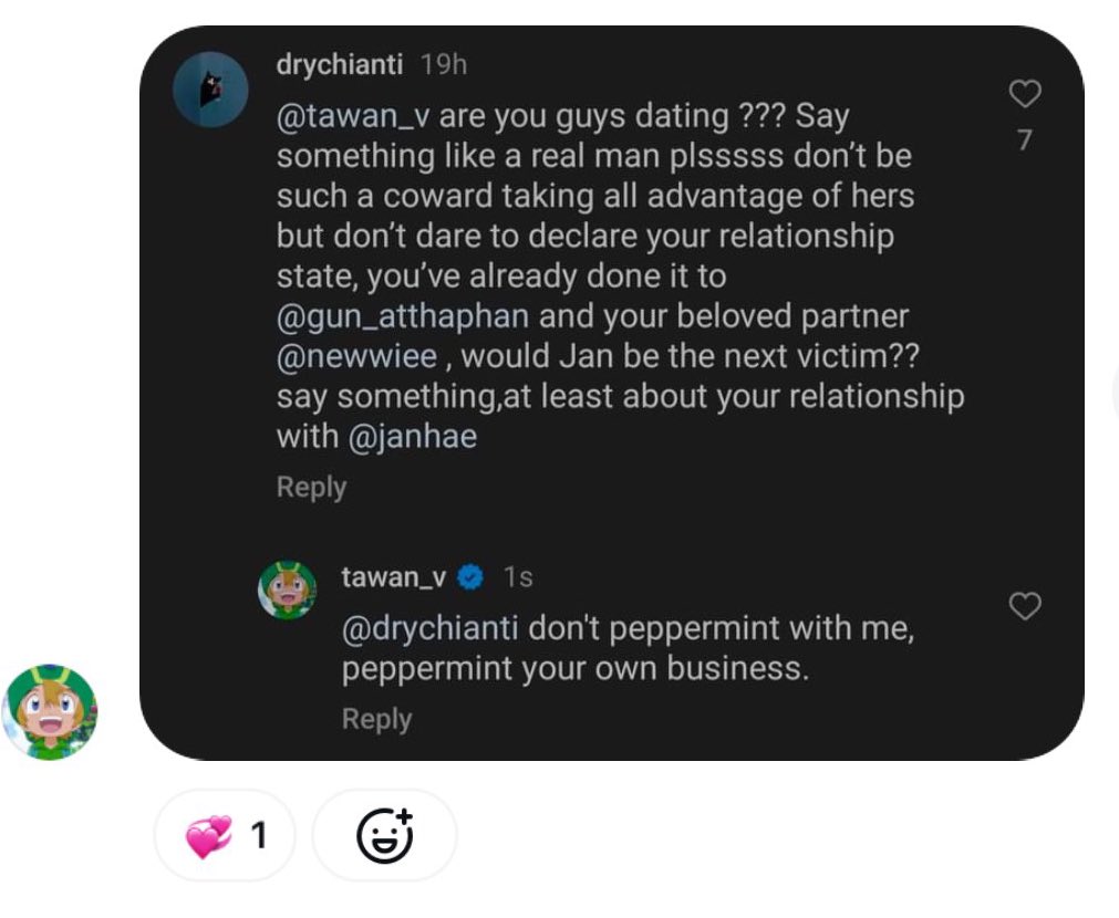 yourchoicessss2's tweet photo. After giving fans service tay tawan being sensitive about dating problem and being so mean with his ‘savage’ words lol. Is that friendly person their talk about. Anyways tell your friend to stop giving his fans gift to another woman 😂

#เตนิว 
#Tawan_V
#Newwiee https://t.co/LJsUCdguss