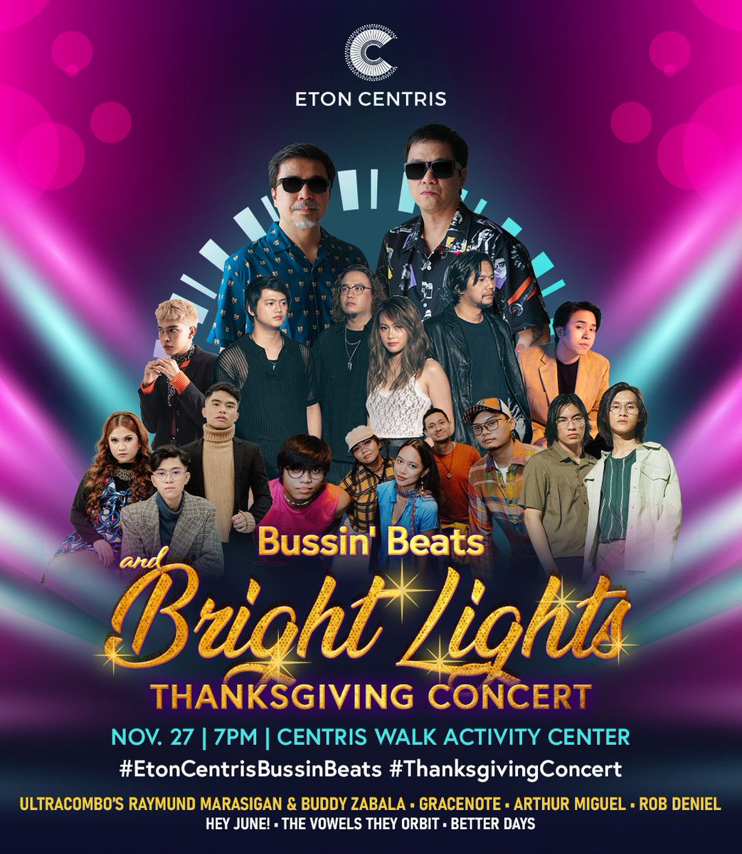 SOUPSTAR (@soupstarent) on Twitter photo FREE SHOW sa Eton Centris Walk Activity Center this coming November 27, 7PM kasama ang <a href="/heyjunemusic/">HEY JUNE!</a>, <a href="/betterdaystour/">Better Days</a>, <a href="/thevto/">the vowels they orbit | NEW SINGLE OUT NOW</a>, <a href="/GracenotePH/">Gracenote</a> sina <a href="/arthurmiguelq/">Arthur Miguel</a>, <a href="/robdeniel/">rob deniel</a> at ang @ultracomboofficial!
Bring your family & friends! See y'all there!
<a href="/soupstarmusic/">Soupstar Music</a> @redlinesprod FREE SHOW sa Eton Centris Walk Activity Center this coming November 27, 7PM kasama ang <a href="/heyjunemusic/">HEY JUNE!</a>, <a href="/betterdaystour/">Better Days</a>, <a href="/thevto/">the vowels they orbit | NEW SINGLE OUT NOW</a>, <a href="/GracenotePH/">Gracenote</a> sina <a href="/arthurmiguelq/">Arthur Miguel</a>, <a href="/robdeniel/">rob deniel</a> at ang @ultracomboofficial!
Bring your family & friends! See y'all there!
<a href="/soupstarmusic/">Soupstar Music</a> @redlinesprod