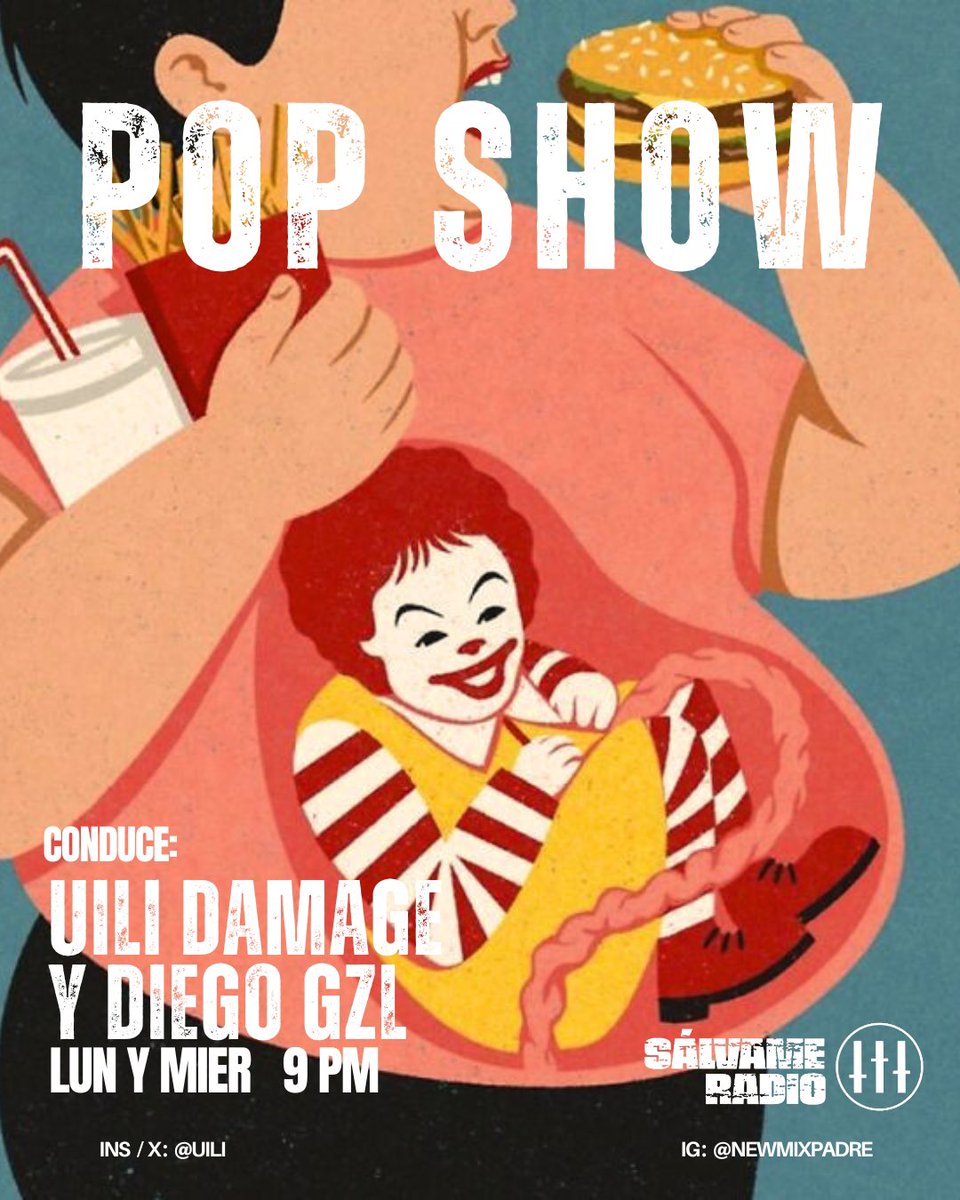 MIERCOLES, 9 PM |  Comunícate con <a href="/uili/">★ uili ★</a> Damage y Diego Gzl @elvital usando #PopShow 

💊 Escúchalo en vivo o en su versión resucitada a la hora que quieras.

salvameradio.com/links