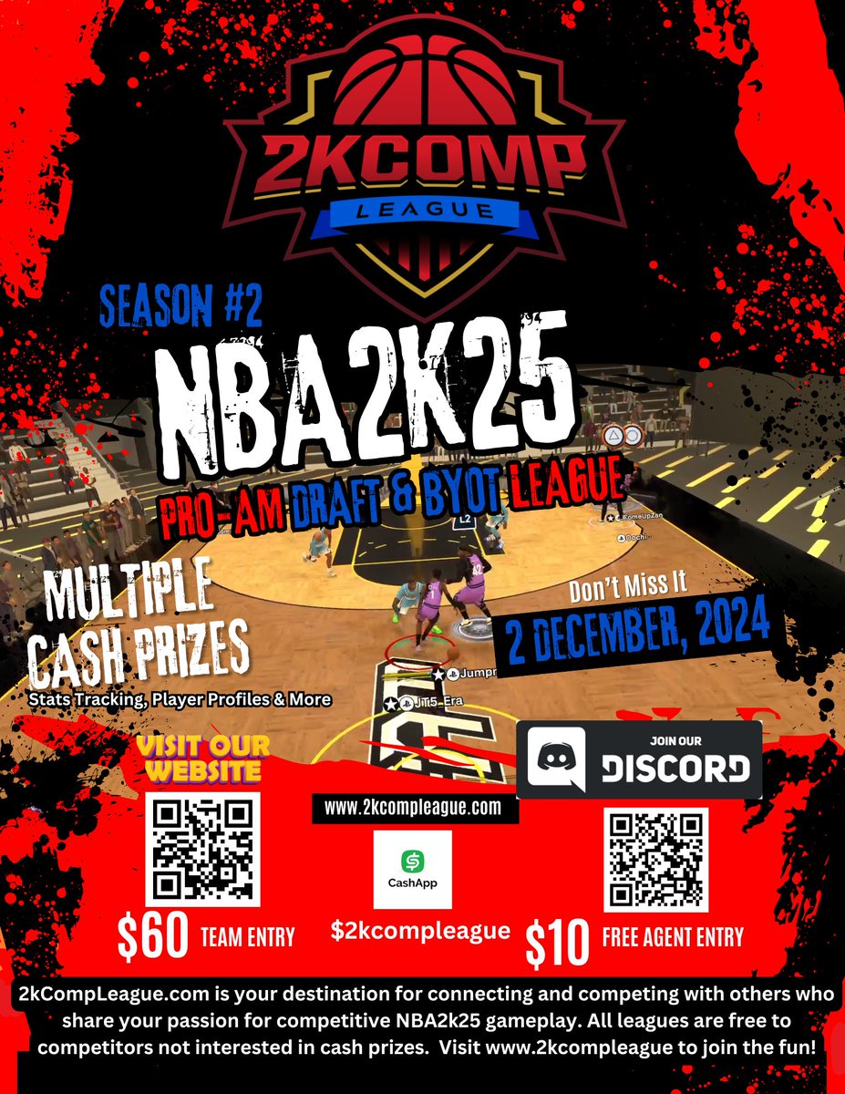 2kCompLeague's tweet image. The NBA2k25 ProAm Competition is heating up at: 2kcompleague.com! Bring a team or join as a free agent! Free league with the option of cash prizes!
#Comp2
#2KGrind
#ProAmPlayers
#2KTryouts
#CompetitiveGaming
#GamingLeague
#Esports2K